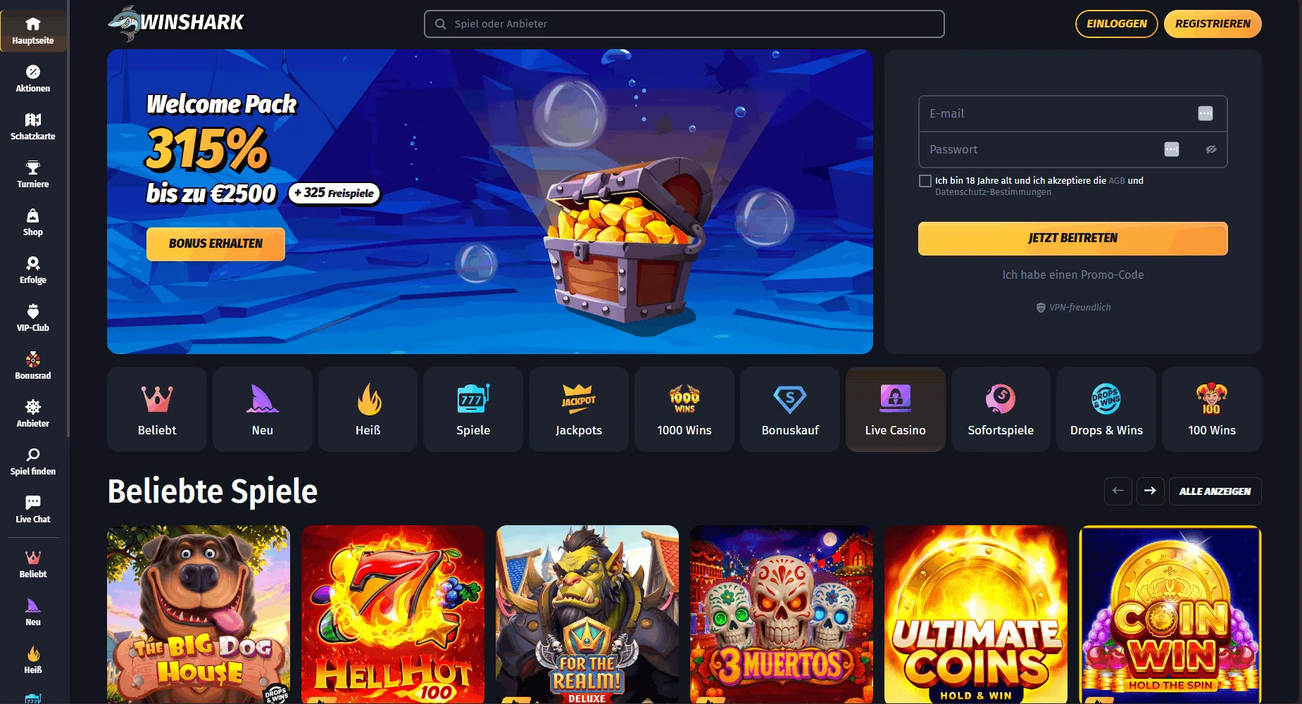 Winshark Online Casino mit EU-Lizenz